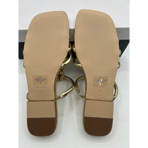 NINE WEST WOMENS MAKEE SQUARE GOLD FLAT DRESS SLIDE SANDAL 9M - Picture 7 of 9